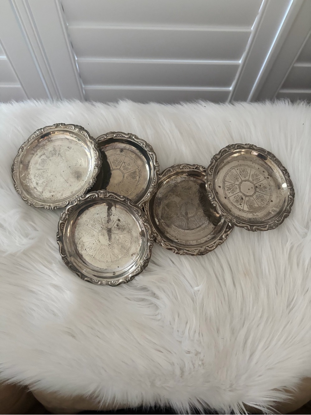Vintage 5 Stamped Decorative Silver Plated coasters
